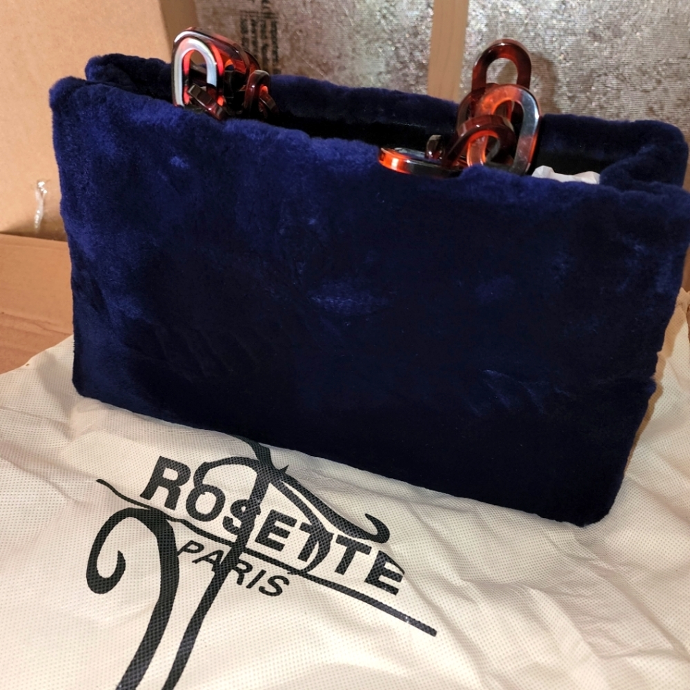 Beautiful Vintage Rabbit Fur Rosette Paris Handbag Clutch